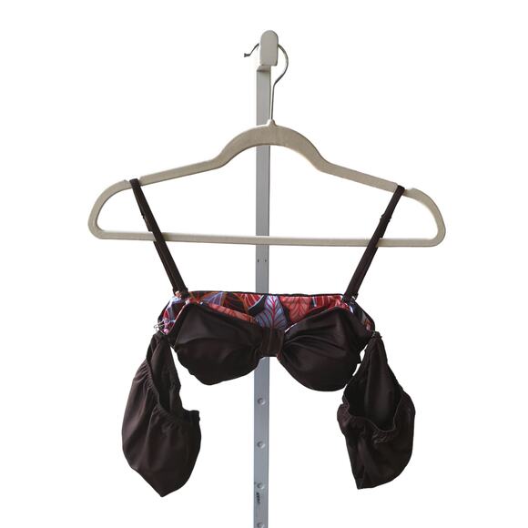 Maaji Bouquet Ebony Brown Reversible Puff Sleeve Crop Bikini Top - Picture 6 of 13